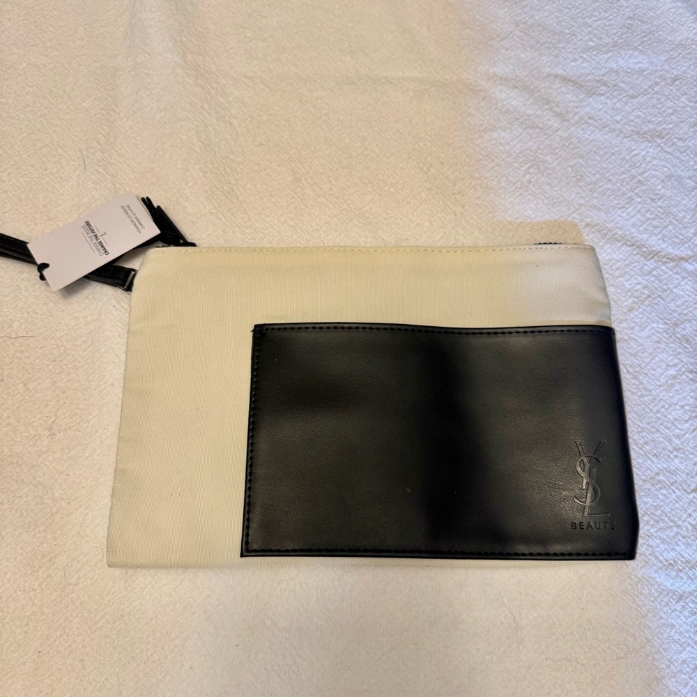 ♥️ Yves Saint Laurent Libre Cosmetic Travel Bag YSL Faux Leather & Linen